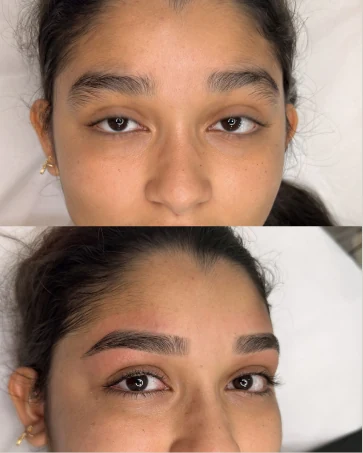Antes e depois do design de sobrancelhas