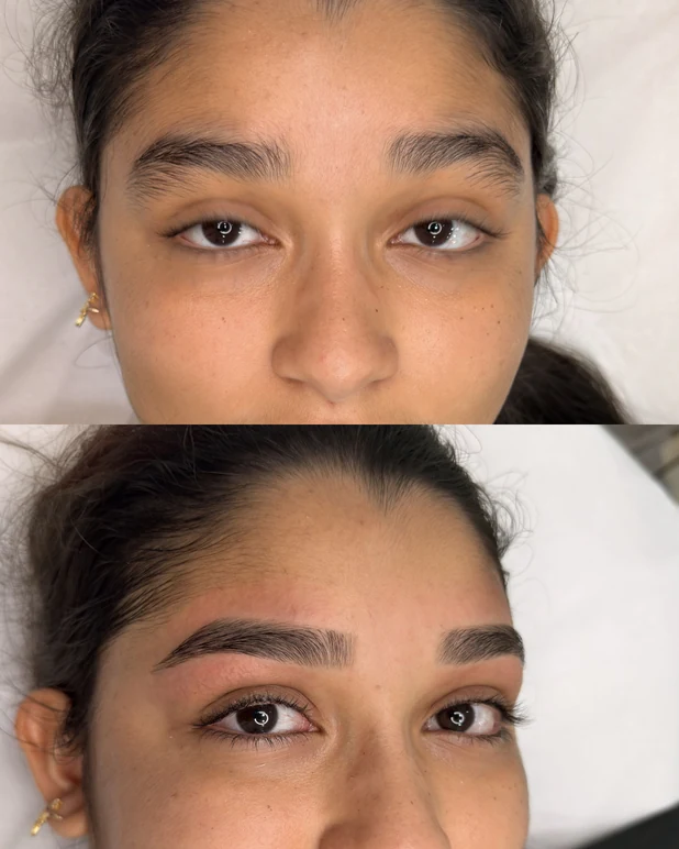 Antes e depois do design de sobrancelhas